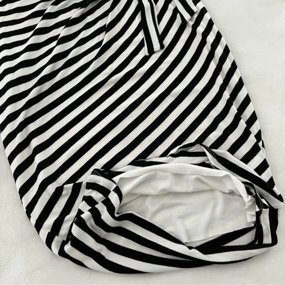 Anthropologie Bailey 44 Elena Black and White Striped Faux Wrap Dress, Size S